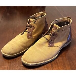 Fossil Men's Canvas Leather‎ Casual Shoes Size 12 Tan Brown Lace-Up Vintage Look